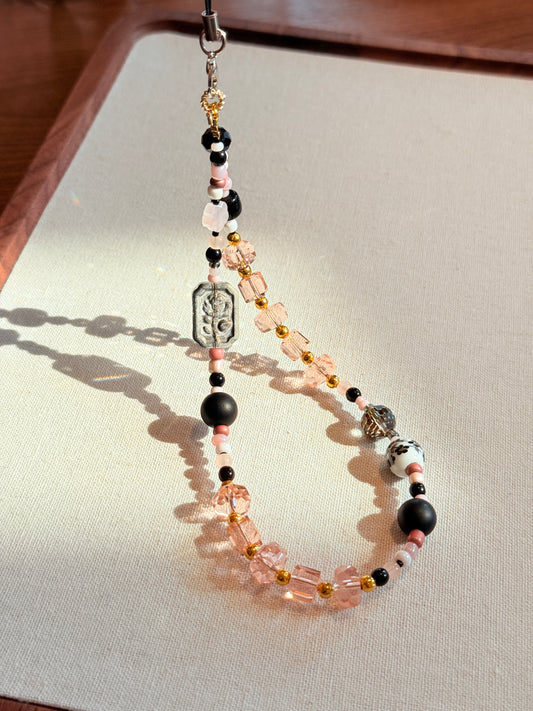 Mystic Pink Rose Phone Charm:  Handmade Crystal Phone Strap, crystal phone strap for phone