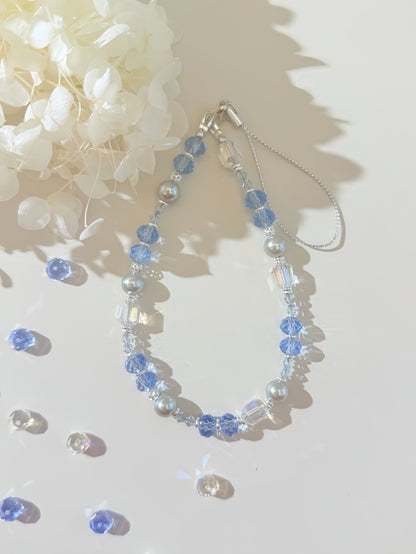 Ocean Breeze Crystal Phone Charm: Blue Beaded Phone Strap with Pearls