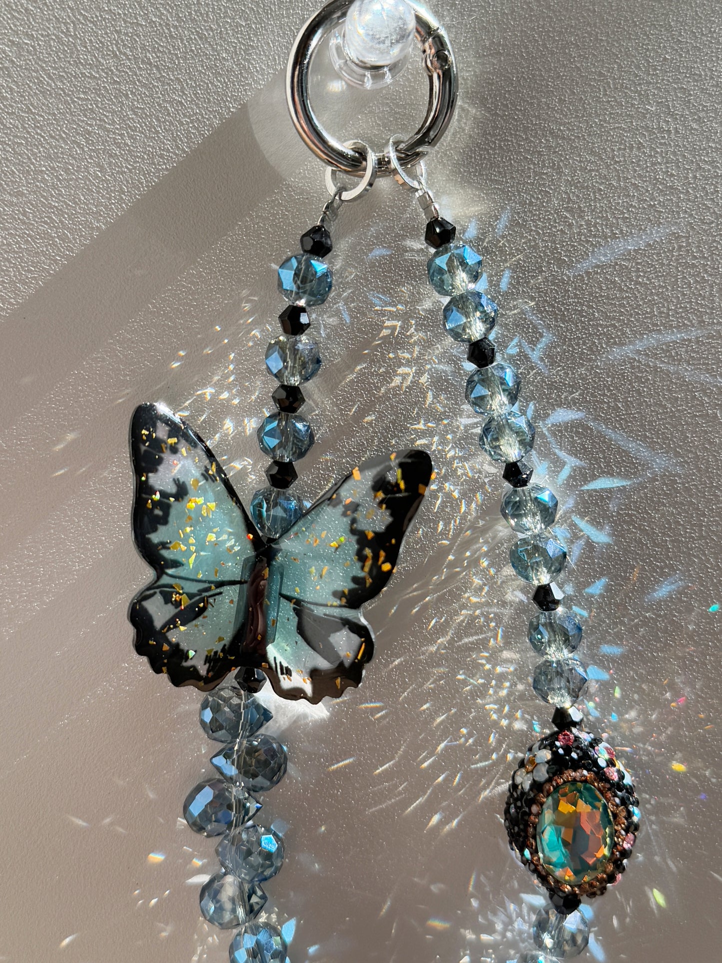 3D Butterfly Phone Charm, Crystal Phone Strap, Blue Phone Chain, kawaii phone charm, Handbag Accessory