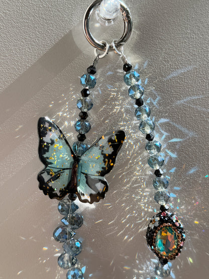 3D Butterfly Phone Charm, Crystal Phone Strap, Blue Phone Chain, kawaii phone charm, Handbag Accessory