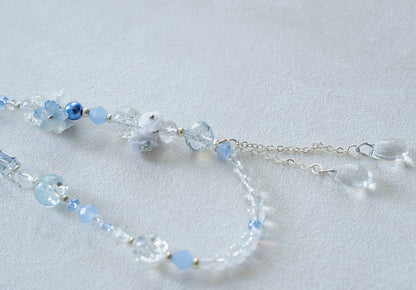 Blue Crystal Phone Charm: Beaded Phone Strap with Resin Flowers