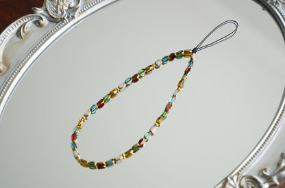 Vintage Crystal Beaded Phone Charm, Rainbow Style