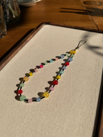 Rainbow Candy Beaded Phone Charm: Colorful Phone Wrist Strap, handmade beaded phone charm