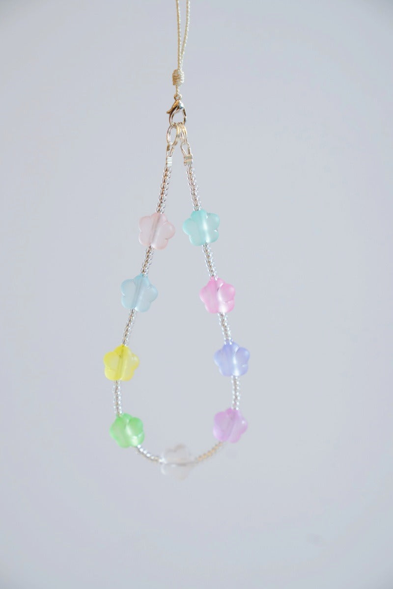 Flower Bead Phone Charm Strap: Colorful Wristlet