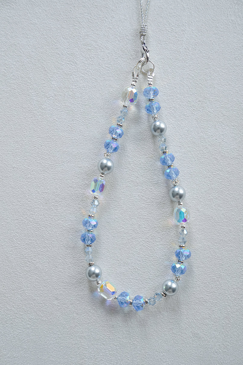 Ocean Breeze Crystal Phone Charm: Blue Beaded Phone Strap with Pearls
