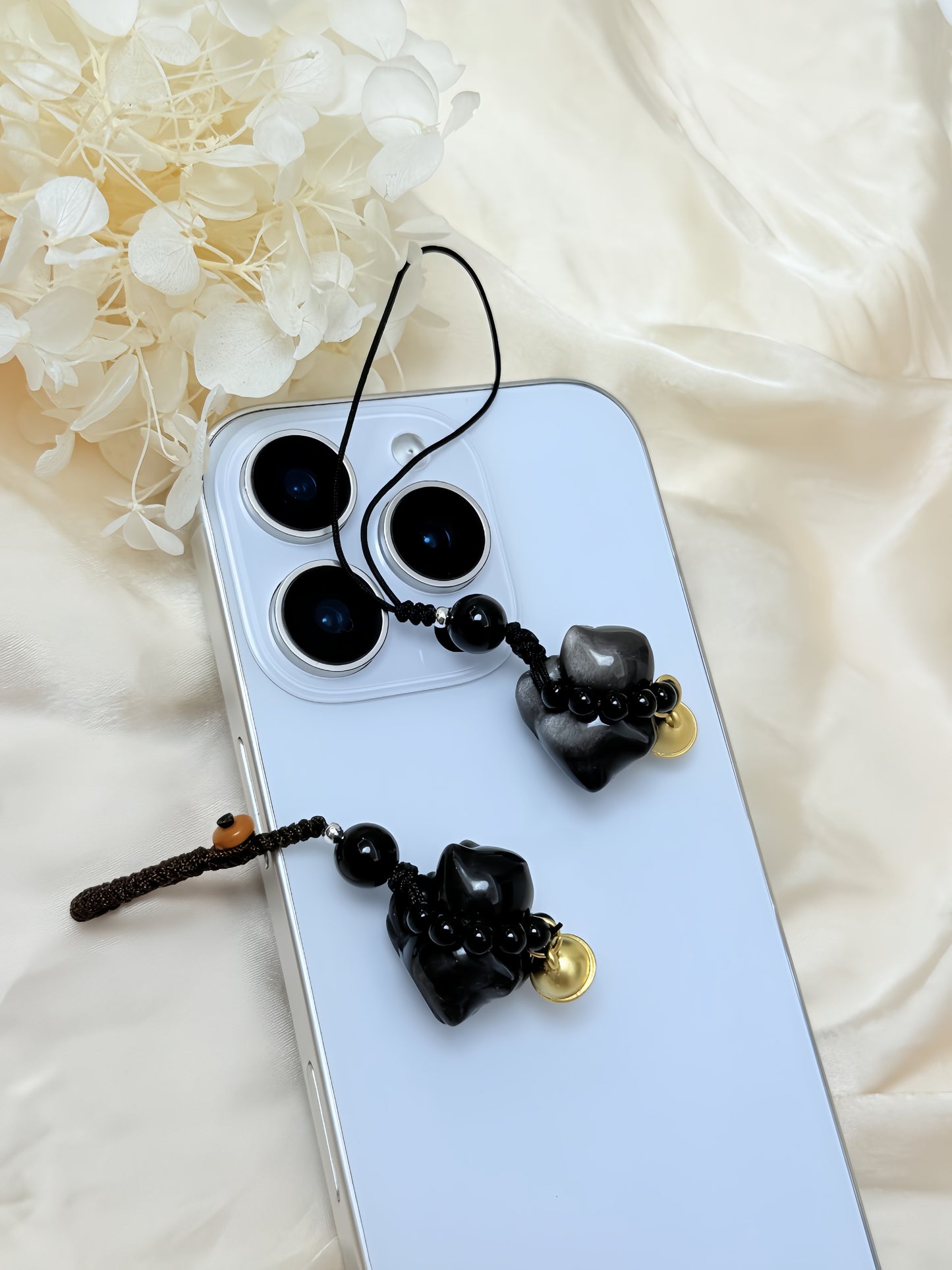 Black Obsidian Cat Keychain, Cat Keyring, Cute Key Chain