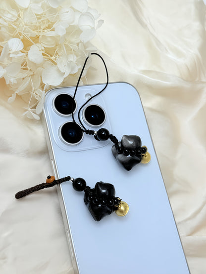 Black Obsidian Cat Keychain, Cat Keyring, Cute Key Chain