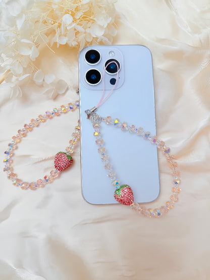 3D Pink Strawberry Phone Charm, Y2K Phone Charm, Crystal Phone Strap