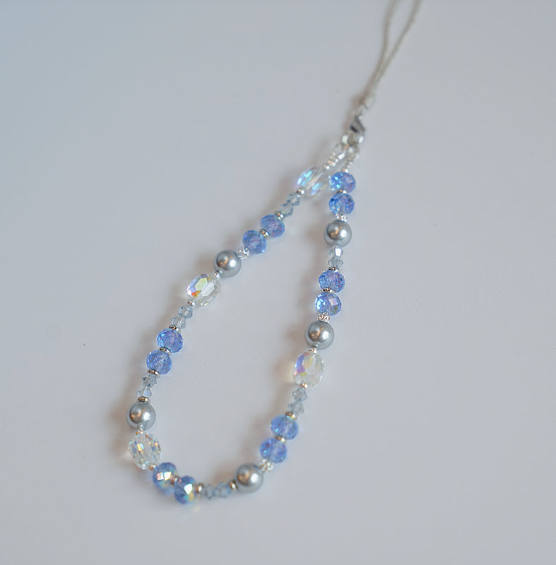 Ocean Breeze Crystal Phone Charm: Blue Beaded Phone Strap with Pearls