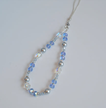 Ocean Breeze Crystal Phone Charm: Blue Beaded Phone Strap with Pearls