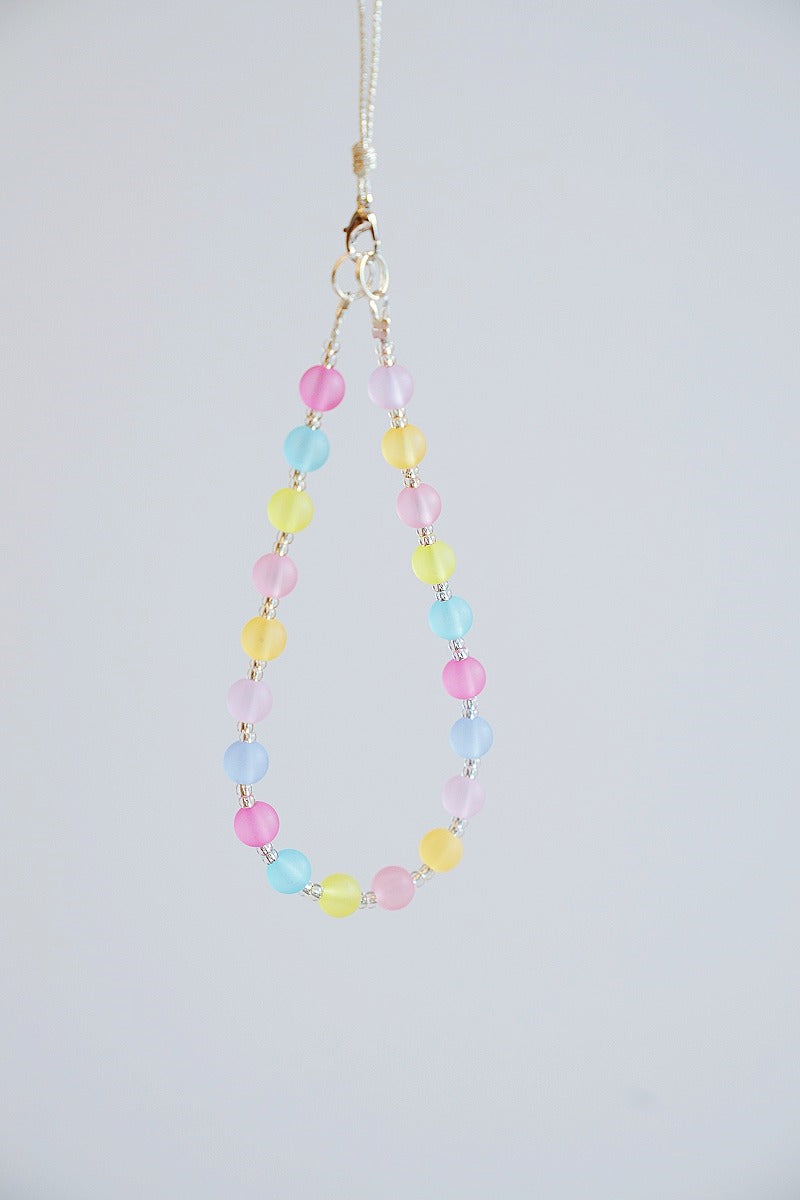 Macaron Bead Phone Charm Strap: Colorful Wristlet