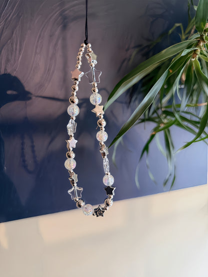 Silver Star Beaded Phone Charm, Crystal Phone Chain