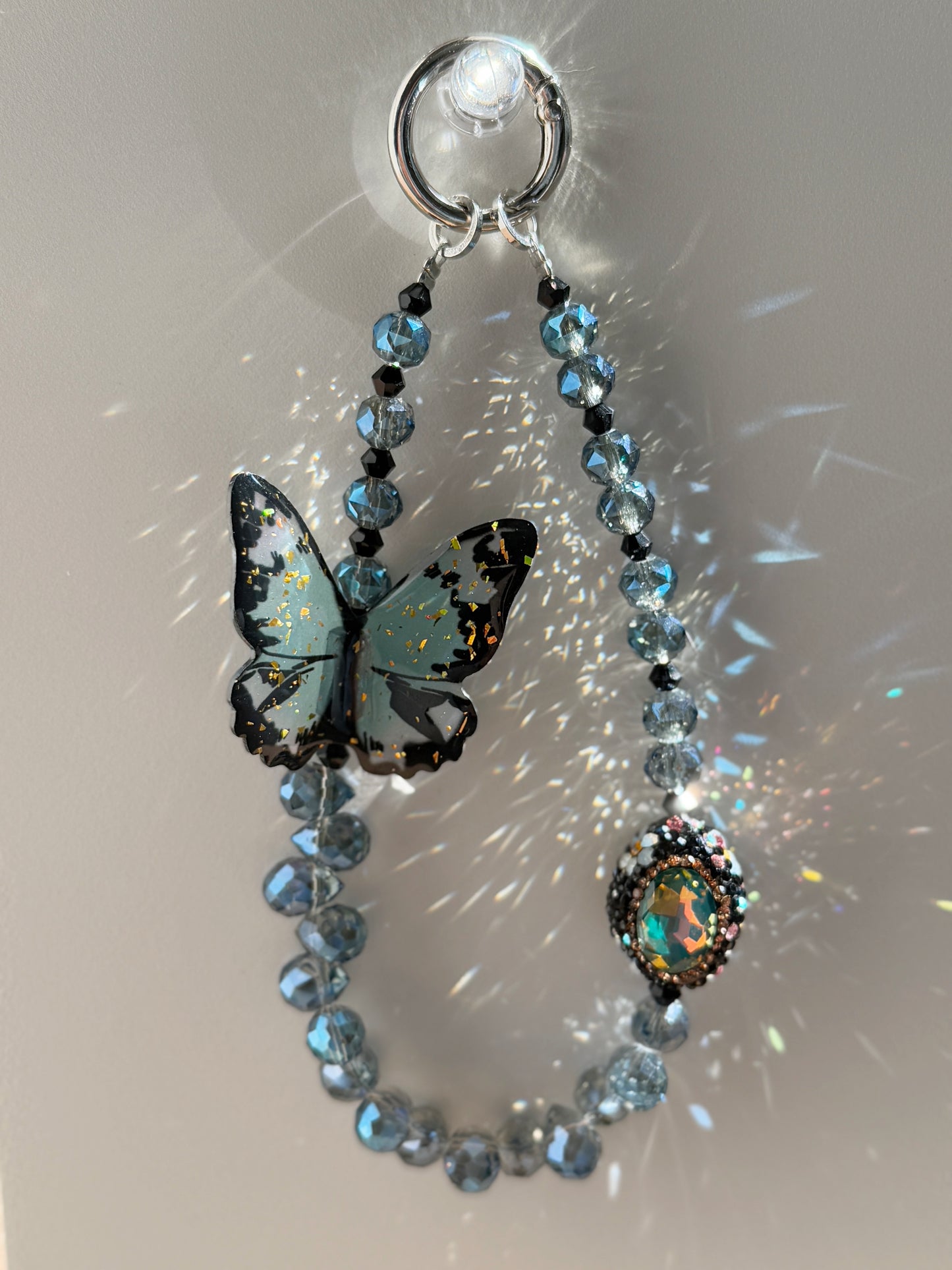 3D Butterfly Phone Charm, Crystal Phone Strap, Blue Phone Chain, kawaii phone charm, Handbag Accessory