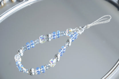Ocean Breeze Crystal Phone Charm: Blue Beaded Phone Strap with Pearls
