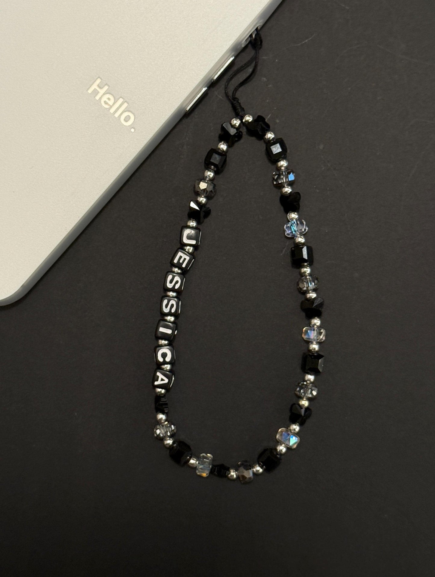 Personalized Crystal Beaded Phone Charm, Phone Strap