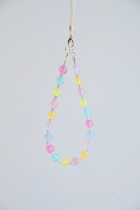 Macaron Bead Phone Charm Strap: Colorful Wristlet