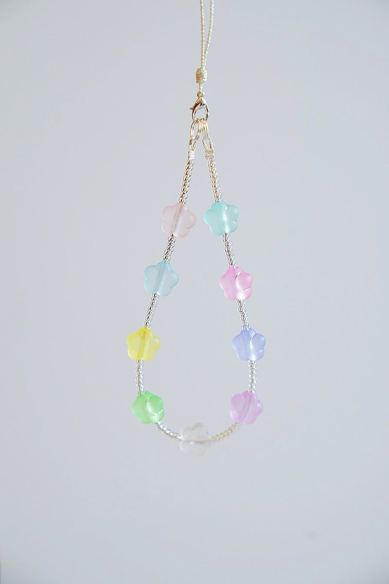 Flower Bead Phone Charm Strap: Colorful Wristlet