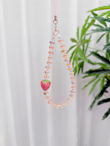 3D Pink Strawberry Phone Charm, Y2K Phone Charm, Crystal Phone Strap