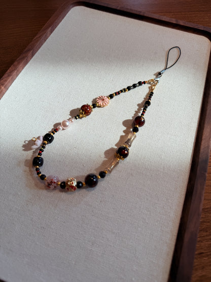 Eastern Beaded Phone Charm: Pearl, Crystal & Enamel Phone Strap, handmade beaded phone charm