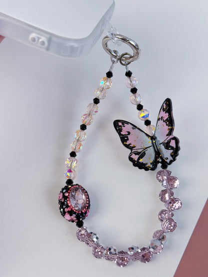 3D Butterfly Phone Charm, Crystal Strap, Pink Phone Charm, kawaii phone charm, Handbag Accessory