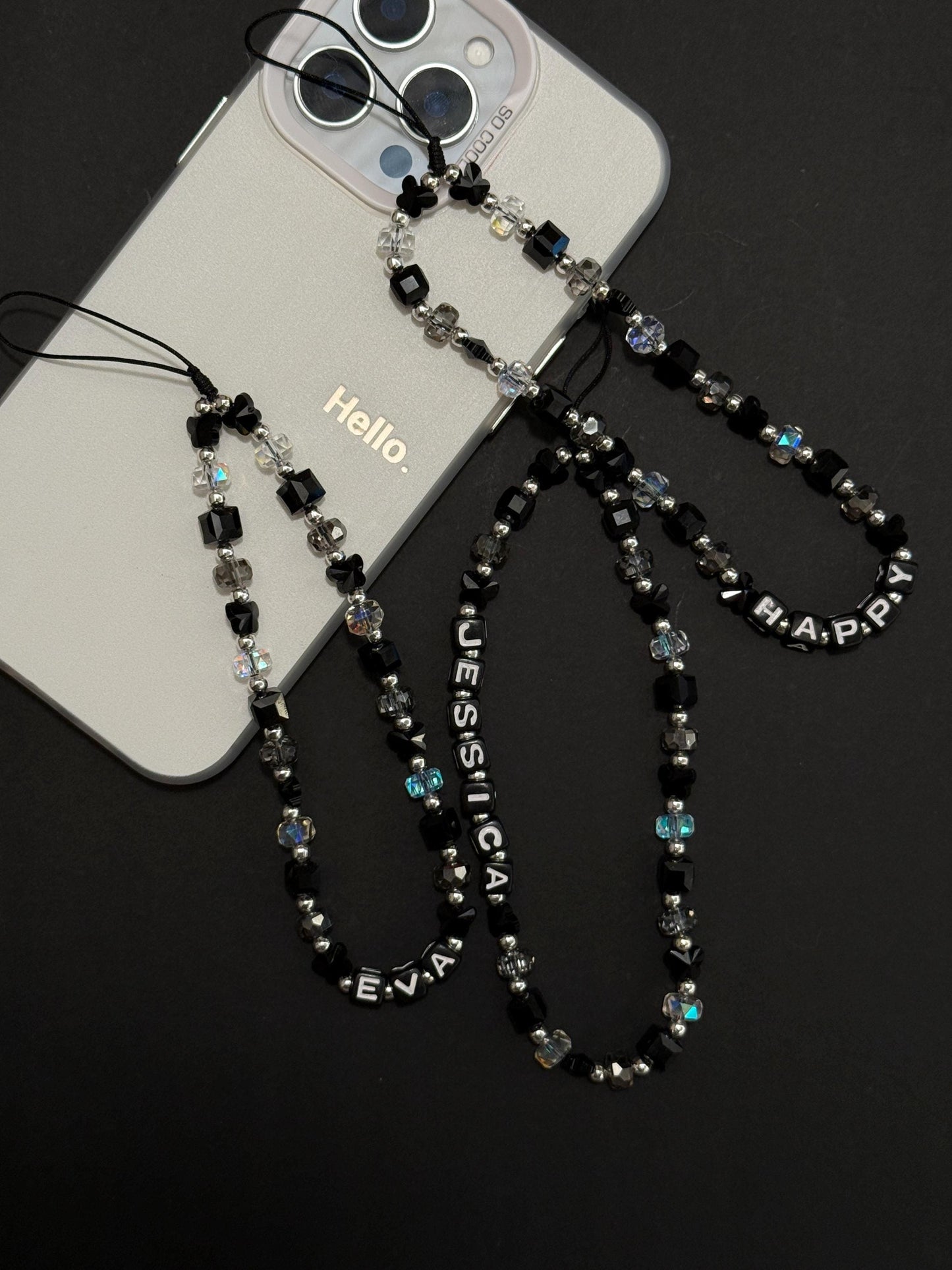 Personalized Crystal Beaded Phone Charm, Phone Strap