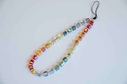 Rainbow Crystal Beaded Phone Charm, Cubic Crystals