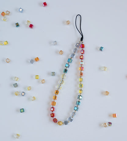 Rainbow Crystal Beaded Phone Charm, Cubic Crystals