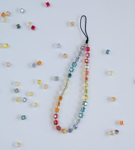 Rainbow Crystal Beaded Phone Charm, Cubic Crystals