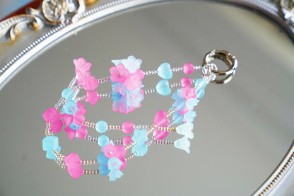 3D Floral Phone Charm: Pink & Blue Resin Flower Wrist Lanyard, Unique phone charm gift