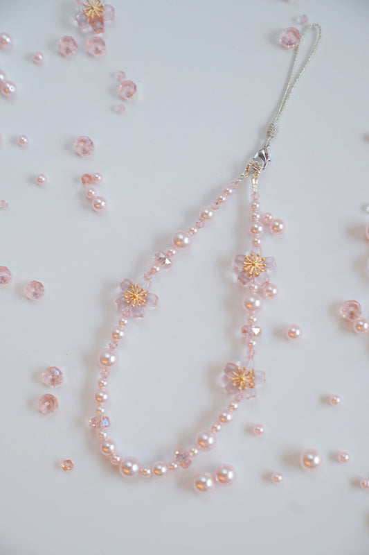 Sakura Cute Phone Charm, Pink Blossom and Pearls