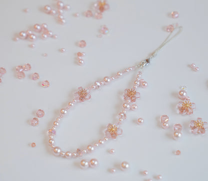 Sakura Cute Phone Charm, Pink Blossom and Pearls