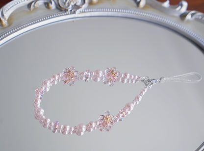 Sakura Cute Phone Charm, Pink Blossom and Pearls