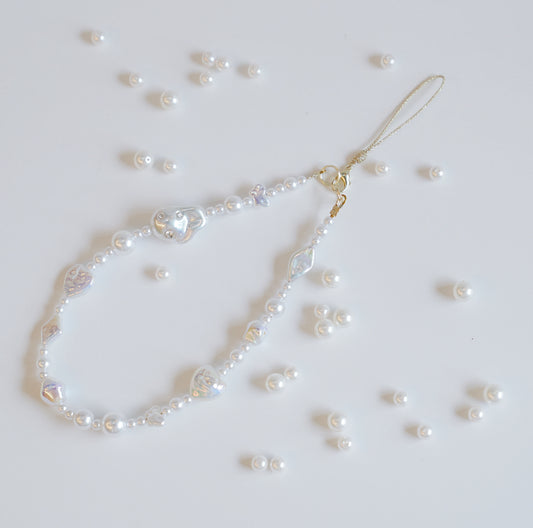 Vintage Baroque Pearl Phone Charm, Rhinestone Detail