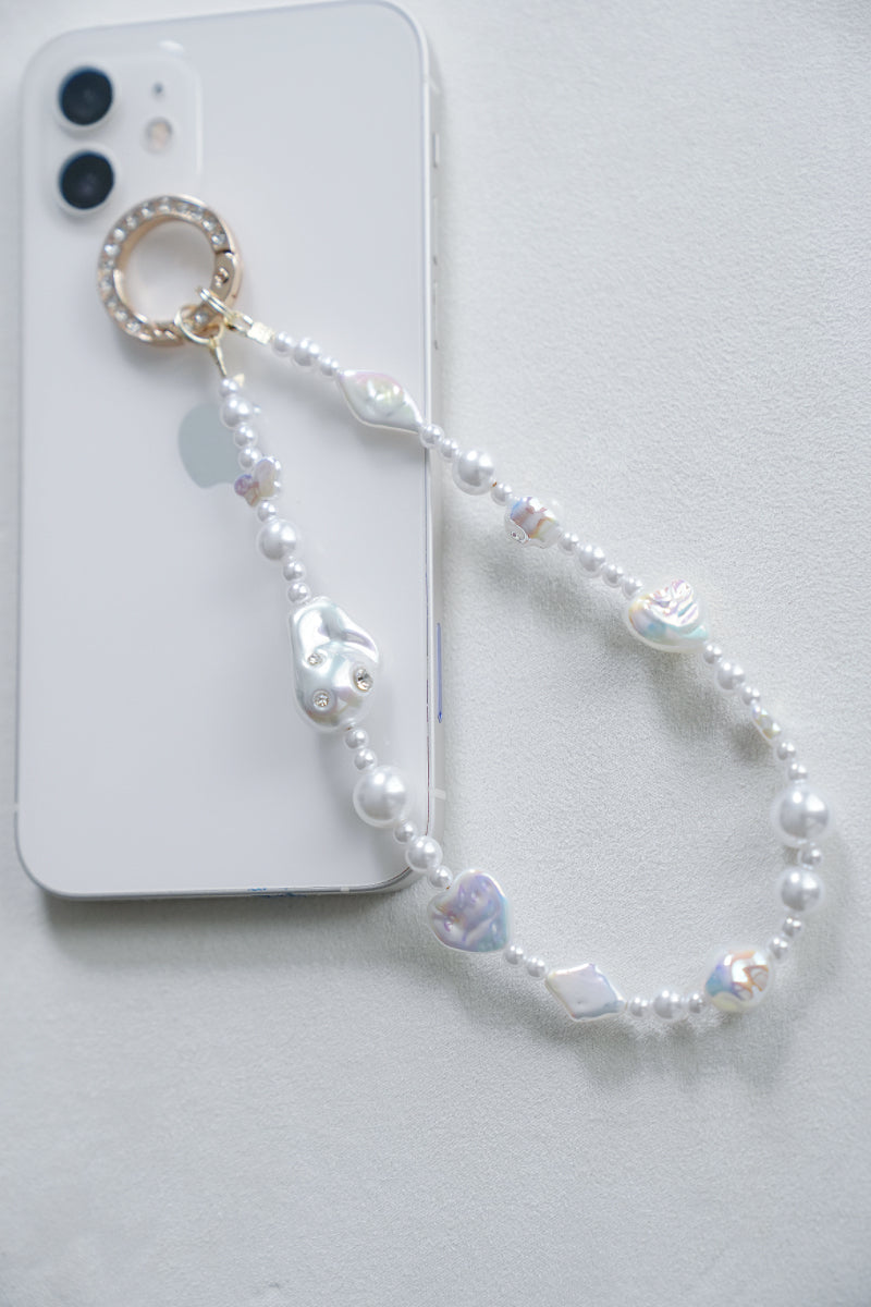 Vintage Baroque Pearl Phone Charm, Rhinestone Detail