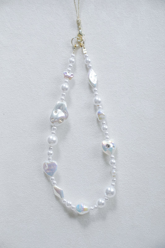Vintage Baroque Pearl Phone Charm, Rhinestone Detail