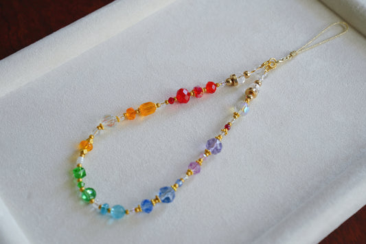 Rainbow Bead Phone Charm Strap: Colorful Crystal Wristlet