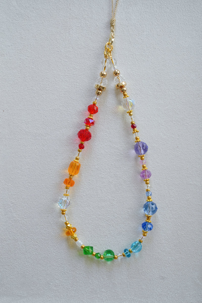 Rainbow Bead Phone Charm Strap: Colorful Crystal Wristlet