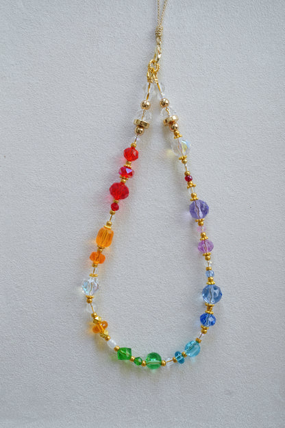 Rainbow Bead Phone Charm Strap: Colorful Crystal Wristlet