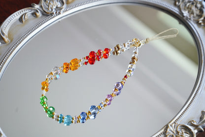 Rainbow Bead Phone Charm Strap: Colorful Crystal Wristlet