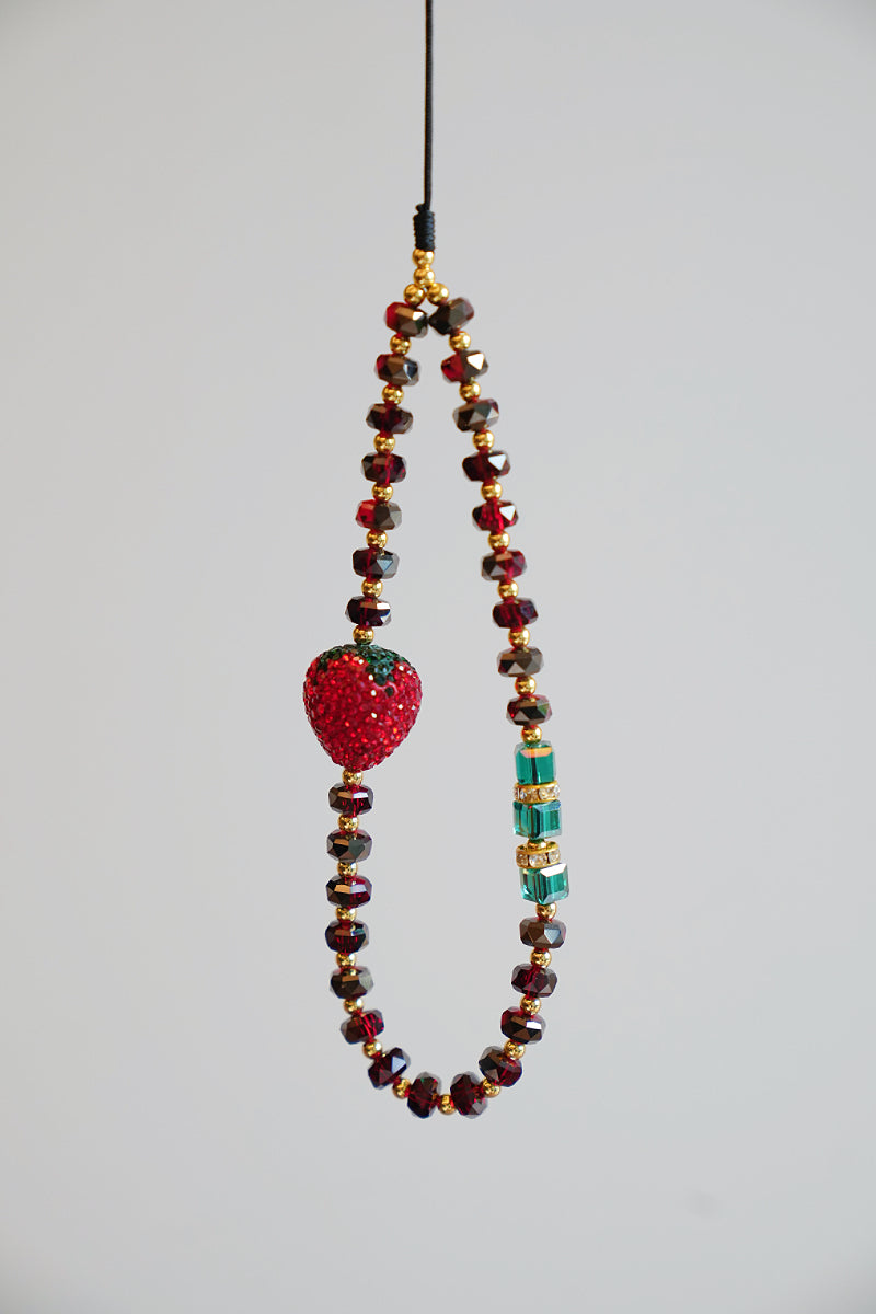 3D Strawberry Phone Charm, Beaded Phone Charm