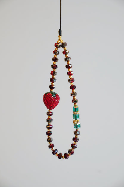 3D Strawberry Phone Charm, Beaded Phone Charm