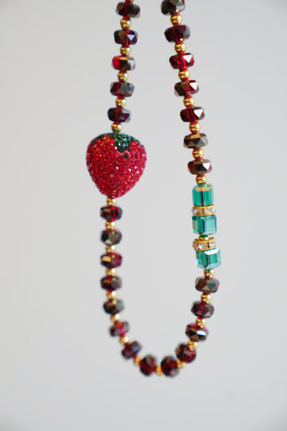 3D Strawberry Phone Charm, Beaded Phone Charm