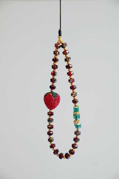 3D Strawberry Phone Charm, Beaded Phone Charm