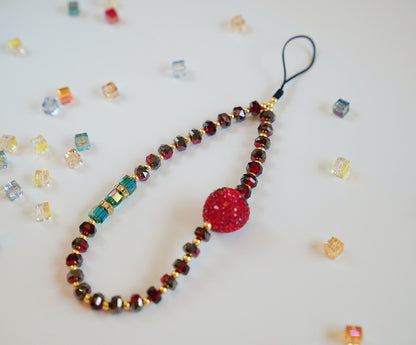 3D Strawberry Phone Charm, Beaded Phone Charm