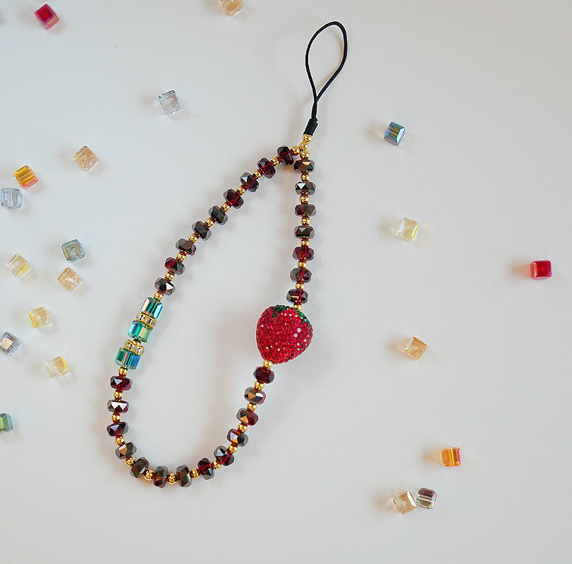 3D Strawberry Phone Charm, Beaded Phone Charm