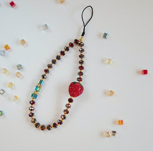 3D Strawberry Phone Charm, Beaded Phone Charm