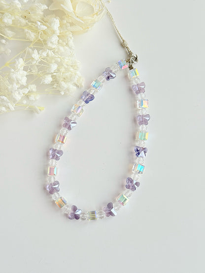 Purple Butterfly Phone Charm, Crystal Phone Strap, Handbag Accessory
