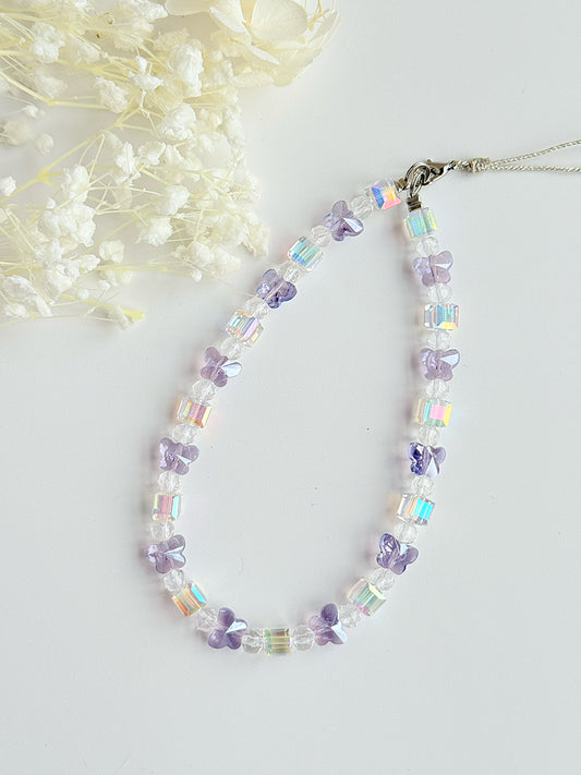 Purple Butterfly Phone Charm, Crystal Phone Strap, Handbag Accessory