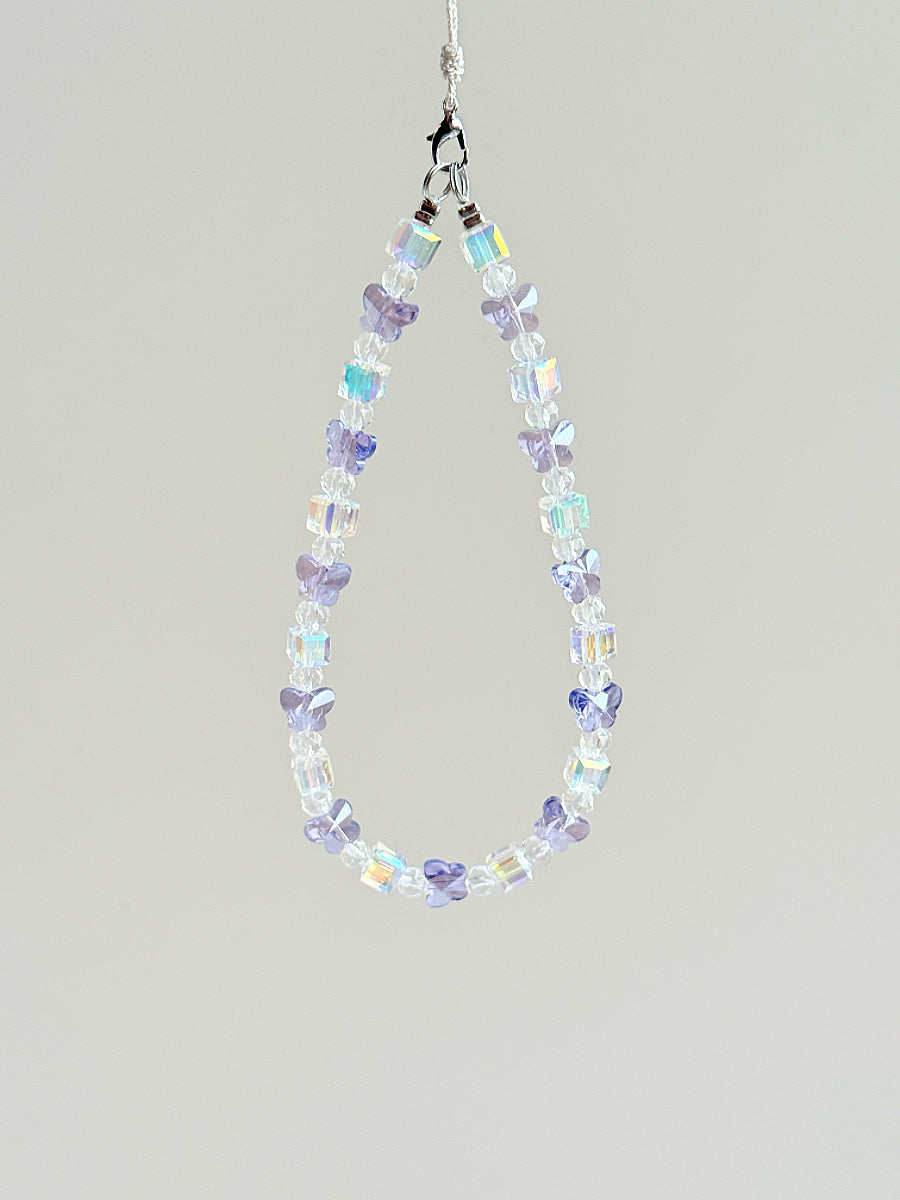 Purple Butterfly Phone Charm, Crystal Phone Strap, Handbag Accessory