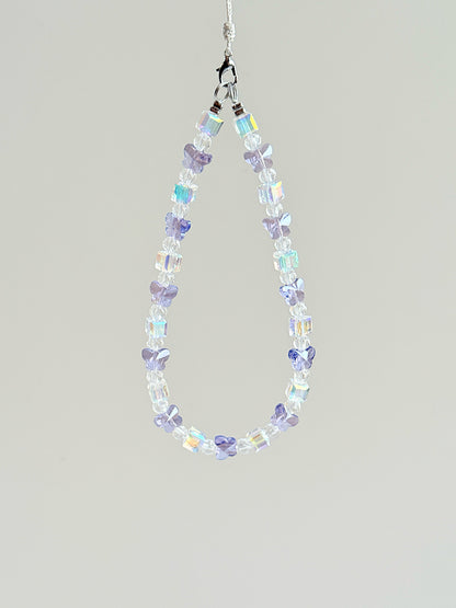 Purple Butterfly Phone Charm, Crystal Phone Strap, Handbag Accessory